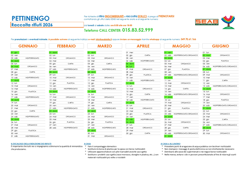 Calendario Raccolta Rifiuti anno 2026